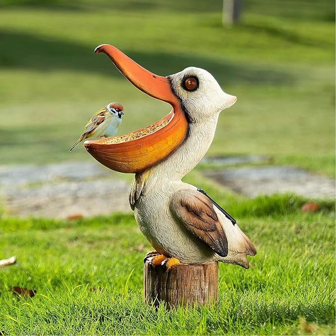 Elenon Pelican Statues Garden Statues, 14 Inch Outdoor Solar Yard Art Coastal Ocean Bird, Sculpture Ornament for Backyard Porch Lawn Patio Pond Decor