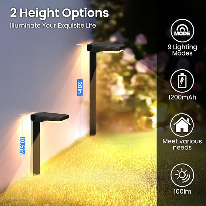 4 Pack Color Changing & Sync Smart Solar Pathway Lights, Solar Lights Outdoor Waterproof, 9 Modes (Warm White/Cool White/RGB) Landscape Lighting for Driveway, Walkway, Garden, Yard, Patio