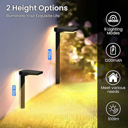 4 Pack Color Changing & Sync Smart Solar Pathway Lights, Solar Lights Outdoor Waterproof, 9 Modes (Warm White/Cool White/RGB) Landscape Lighting for Driveway, Walkway, Garden, Yard, Patio