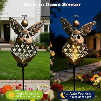 VEEKI Solar Garden Lights, Metal Solar Angel Garden Stake Lights Outdoor Waterproof, Angel Decor Solar Lights for Cemetery Grave Yard Patio Path, Sympathy Memorial Gift for Lost Love One
