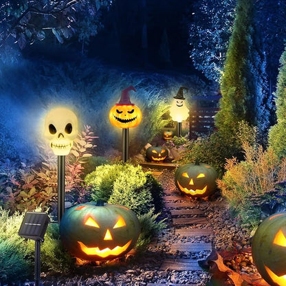 6 Pack Halloween Decorations Outdoor Solar Stake Lights Halloween Lights Waterproof for Garden Patio Yard Pathway Grave Lawn Porch Party Decor(White Skull)
