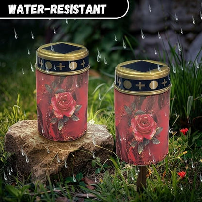 Red Rose Solar Lights Outdoor Decorative Solar Garden Lights Solar Outdoor Pathway Lights LED Solar Powered Light Landscape Solar Light Read Light Flameless Candle