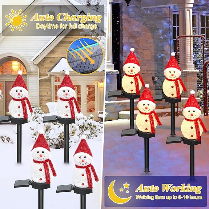Solar Christmas Pathway Light，Set of 4 Solar Snowman Lights Waterproof Outdoor Christmas Decorations for Xmas | Lumora