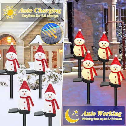 Solar Christmas Pathway Light，Set of 4 Solar Snowman Lights Waterproof Outdoor Christmas Decorations for Xmas Winter Holiday Walkway Lawn Yard Garden Patio Decor (Red,Red,Red,Red, 4PCS)