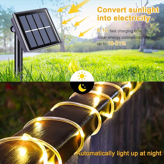 JMEXSUSS 200 LED Solar Rope Lights,66ft 8 Modes Solar Rope Lights Outdoor Waterproof LED Solar Powered Rope Tube | Lumora