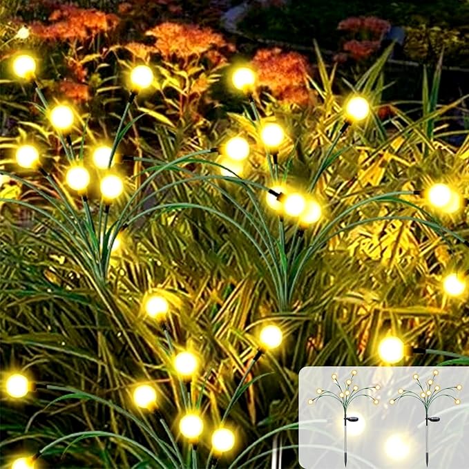 2 Pack Solar Garden Lights, 20 LEDs Solar Lights Outdoor, Solar Swaying Firefly Lights, Garden Solar Lights, Solar Firefly Lights Outdoor Waterproof for Yard Patio Pathway Decoration