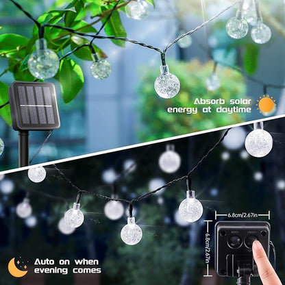 2-Pack 30 LED 20FT Solar String Lights Outdoor, Crystal Globe Lights with 8 Lighting Modes, Waterproof Solar Powered Patio Lights for Garden Yard Porch Wedding Party Decor (White)