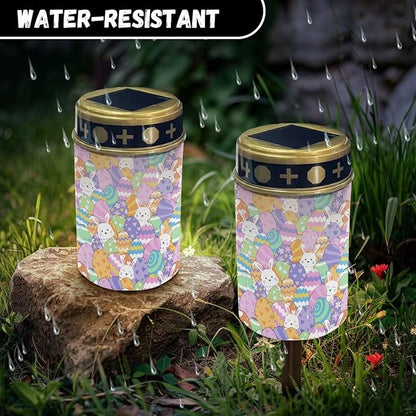 Rabbit Colorful Eggs Cemetery Solar Lights Solar Garden Stake Lights Outdoor Stake Metal Lights Waterproof for Garden Lawn Patio or Courtyard