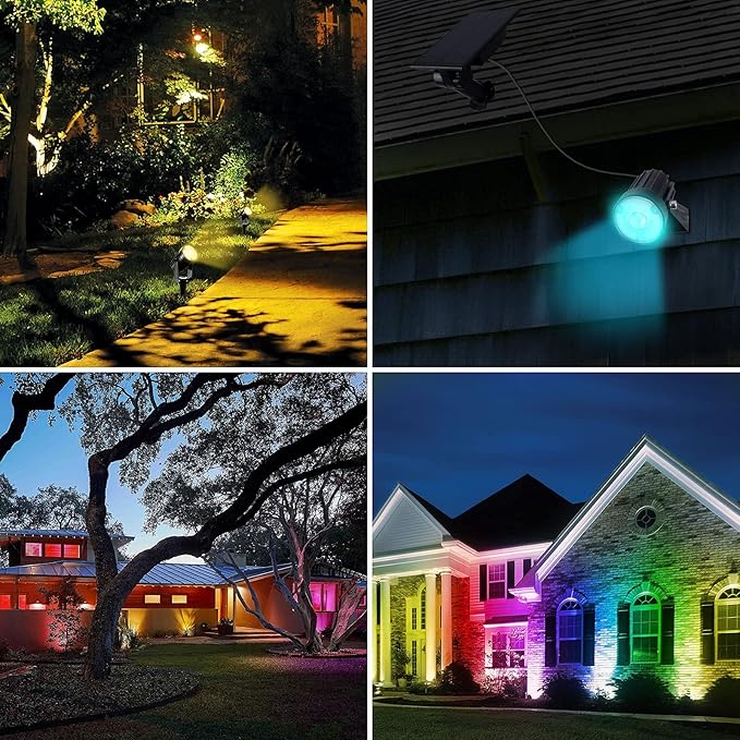 T-SUNUS RGB Solar Spot Lights Christmas, Metal Color Changing Landscape Spotlights IP65 Waterproof Spotlight 2-IN-1 | Lumora