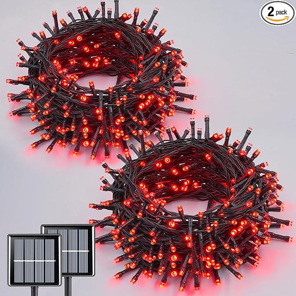 QITONG Red Valentine Solar String Lights, 2 Pack Each 66ft 200 LED Christmas Lights Outdoor Waterproof, 8 Modes | Lumora