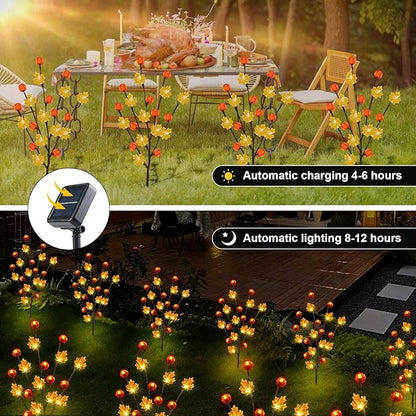 Fall Decor Solar Garden Lights Outdoor for Thanksgiving Decorations,4PACK 80LED Pumpkin Maple Leaf Tree with Friendsgiving Gifts,Solar Fall Decor Lights for Home/Garland/Thanksgiving Day