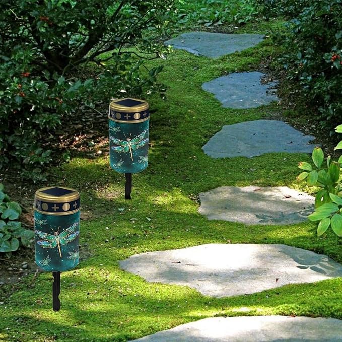 Green Dragonfly Solar Pathway Lights Outdoor, LED Solar Lights for Outside Waterproof Landscape Path Garden Decorative Lights Solar Powered Lighting for Yard Patio Walkway Driveway Decor