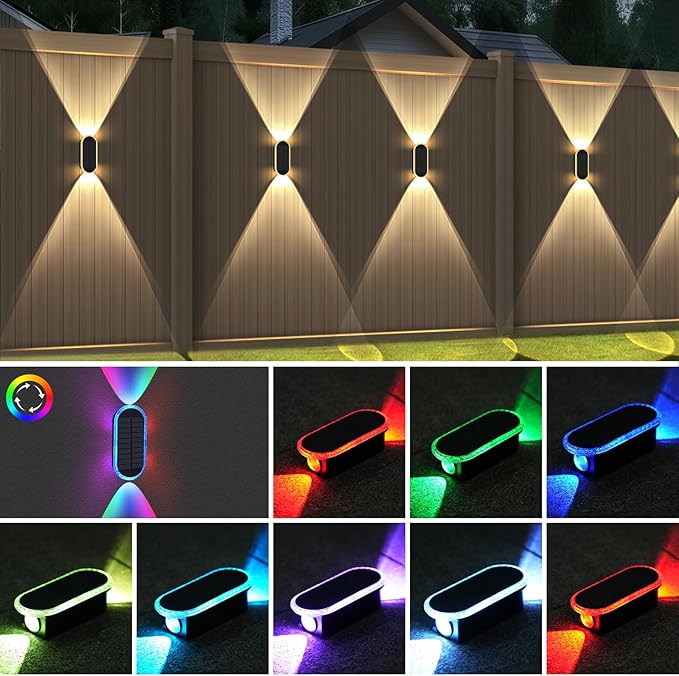 10 Pack Solar Fence Lights-RGBW Solar Powered Fence Wall Lights Waterproof 8-Color Changing Top and Bottom Lighting | Lumora