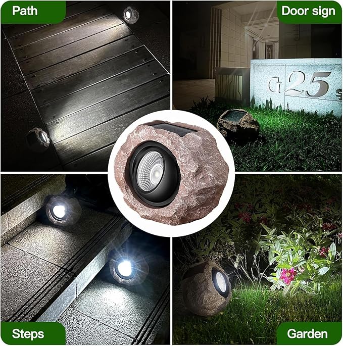 Solar Rock Lights Outdoor, Waterproof Stone LED Landscape Spotlights with Auto On/Off, Solar Lights for Garden, Pathway, Yard & Lawn