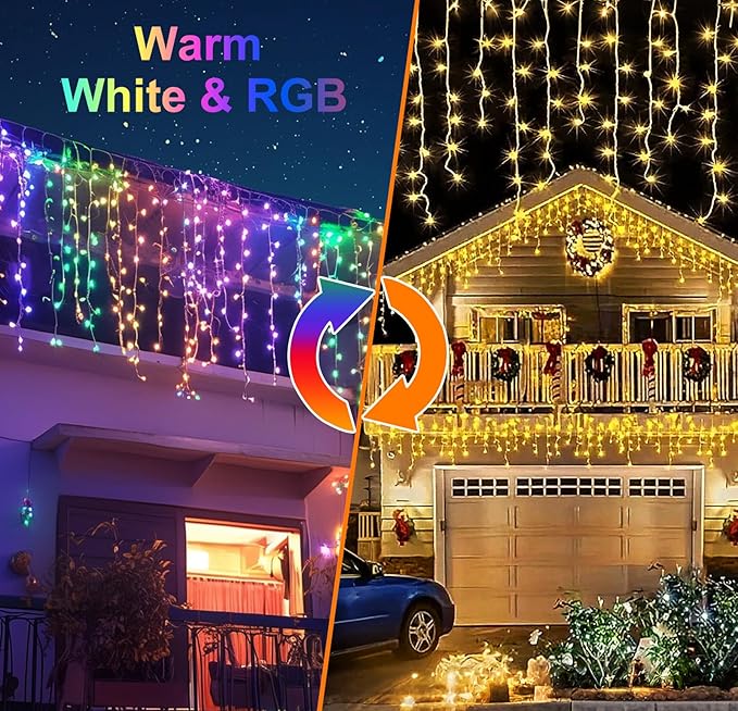LED Icicle Lights for Outdoor Christmas Decorations,82Ft 1000 LEDs Color Changing Christmas Fairy Light,APP & Remote Control,17 Lighting Modes,Plug in RGB hanging Curtain Lights for Xmas Party Wedding