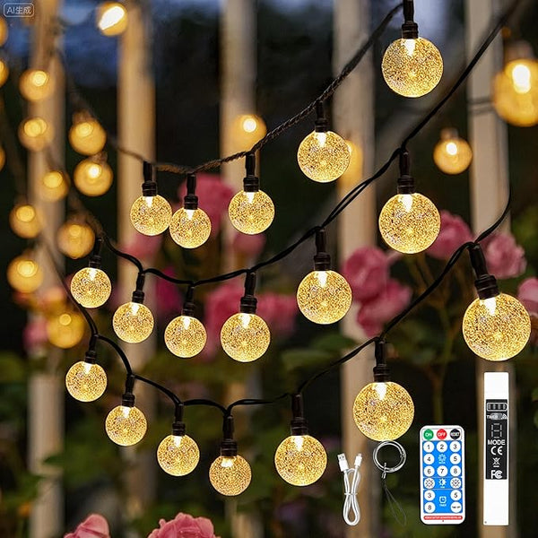 SeaShine Rechargeable Battery Operated String Lights - 16ft 30LEDs Crystal Globe String Lights, IP65 Waterproof | Lumora