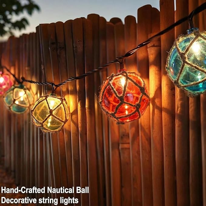 Decorative String Lights Plug in with 10 Incandescent Bulbs, Nautical Fishing Float String Lights Connectable Weatherproof for Indoor Home Tiki Bar Decor and Outdoor Patio Decorations (Multi-color)