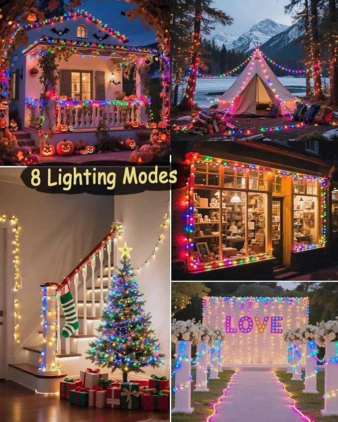 580 LED String Lights, 196FT Indoor Outdoor Fairy Lights, Waterproof Twinkle Christmas Decorations Lights with Remote for Bedroom Outside Tree Garden Patio Camping Party Decor, Warm and Colorful