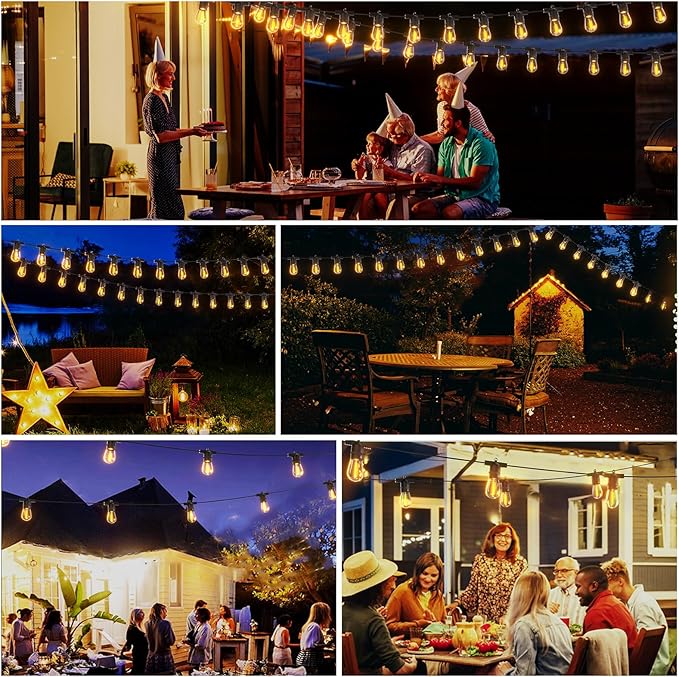 Outdoor String LED Patio Lights - 60Ft 18M Outside Waterproof Light with Remote Dimmable S14 Shatterproof Bulb Connectable Hanging Outdoor Electric Lighting for Backyard Yard Gazebo Porch Party
