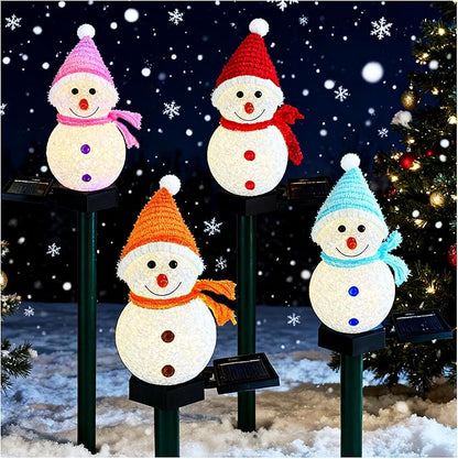 Solar Christmas Pathway Lights Outdoor Decoations, 4 Color Waterproof Snowman Stake Solar Garden Lights, Yard Lawn Walkway Landscape Patio Christmas Decorations Outdoor LED Lights
