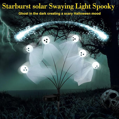 VIHOSE 2 Packs Halloween Solar Lights Outdoor 12 LED Solar Ghost Pathway Lights Waterproof Spooky Ghost Path Light Outdoor Halloween Decorations for Outside Garden Lawn Yard Decors (White)