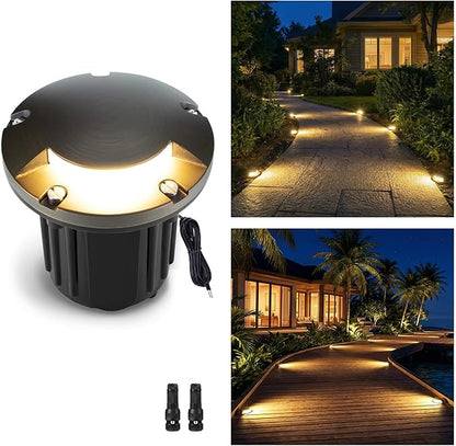 Gardenreet Brass Well Light - 12V Waterproof Outdoor In-Ground Landscape Lighting, LED Replaceable Bulb Ip65 Low Voltage Fixture, Antique Bronze for Pathway Floor Garden Without MR16 Bulb