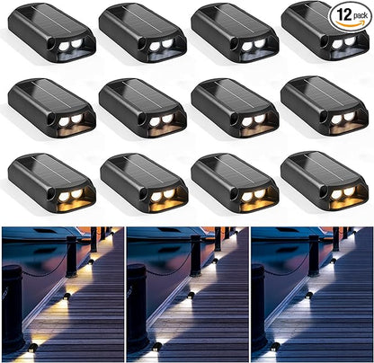 SOLPEX Solar Deck Lights, Solar Driveway Dock Lights Outdoor, IP65 Waterproof Step Light, 2700K/ 4000K/ 6600K 3 Modes Led Light for Stair, Pathway, Patio, Yard, Ground, 12 Pack