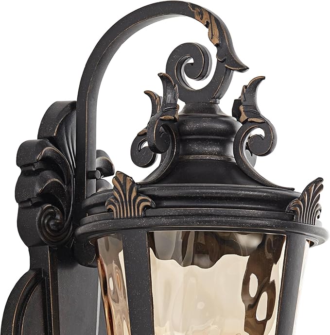 John Timberland Casa Marseille Vintage Outdoor Wall Light Fixture Veranda Bronze Scroll Frame 31" Champagne | Lumora