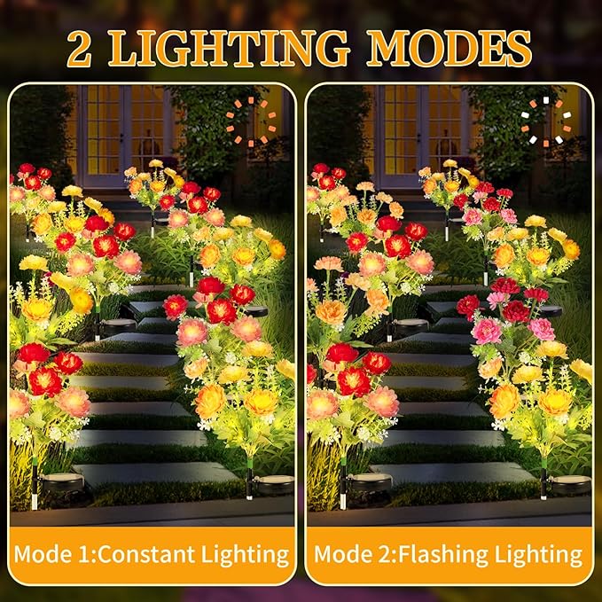 Solar Flowers Lights, 4 Pack Solar Garden Lights with 28 Flowers, Waterproof Solar Artificial Flower Outdoor for Yard, Patio, Pathway, Festival, Wedding, Party, Garden Decor, Gift for Women/Mom