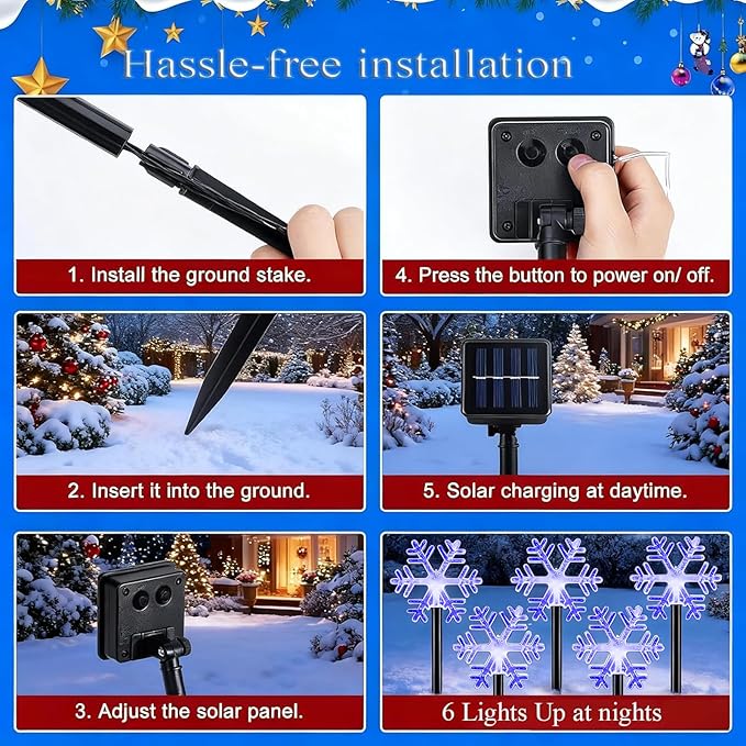 Christmas Snowflake Pathway Lights, 6 Pack Outside Walkway Markers Lights 7.5 Feet Christmas Outdoor Decorations | Lumora