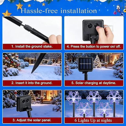 Christmas Snowflake Pathway Lights, 6 Pack Outside Walkway Markers Lights 7.5 Feet Christmas Outdoor Decorations Garden Stake Backyard Decor (Ice Blue)
