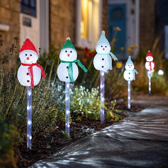 Dazzle Bright Solar Christmas Pathway Lights Outdoor, 6 Pack White LED Snowman Stake Lights Christmas Decorations, Waterproof Solar Walkway Landscape Light for Xmas Patio Yard Garden Porch