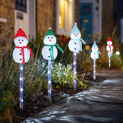 Dazzle Bright Solar Christmas Pathway Lights Outdoor, 6 Pack White LED Snowman Stake Lights Christmas Decorations, Waterproof Solar Walkway Landscape Light for Xmas Patio Yard Garden Porch