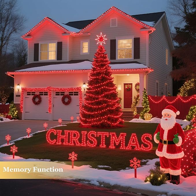 Tcamp 164FT 500 LED Red Christmas Lights, 8 Modes Christmas Tree Lights with Timer Memory Function, Green Wire Starry Fairy String Light for Xmas Tree Outdoor Indoor Decor
