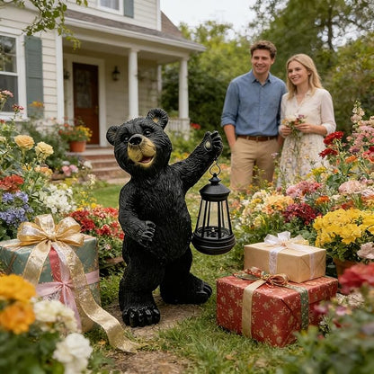 Solar Lantern Garden Statues Decor, 14" Large Outdoor Bear Figurine Lights for Yard Patio Decoration - Unique Christmas Housewarming Gift for Grandma Wowen Mom