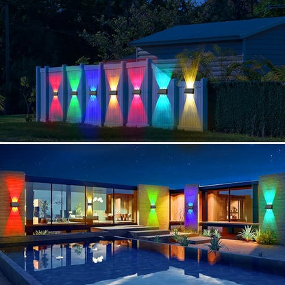 Sunvivo Solar Wall Lights Outdoor,Cordless,Waterproof IP65,Adjustable PV Panel,Up and Down Lamp Wall Sconce Deco Light for Exterior Wall Garage Fence Yard Patio Café Pub-2 Pack RGB(red,green,blue)