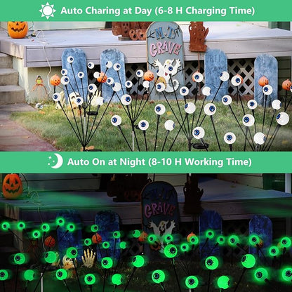 YIQU 4 Pack Solar Halloween Lights Outdoor, Solar Eyeball Lights, 24 LED Green Eyeball Swaying Light with 2 Lighting Modes, Waterproof Outdoor Halloween Decorations for Walkway Yard Lawn Horror Party