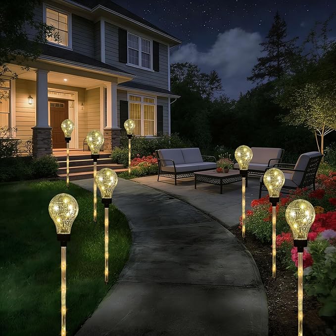 Solar Lights Outdoor Garden Decorative Waterproof 6 Pack Bulb Lights Outside Solar Pathway Lights for Garden Home Christmas Landscape Path Yard Lawn Driveway Flowerbed Decor - Warm White