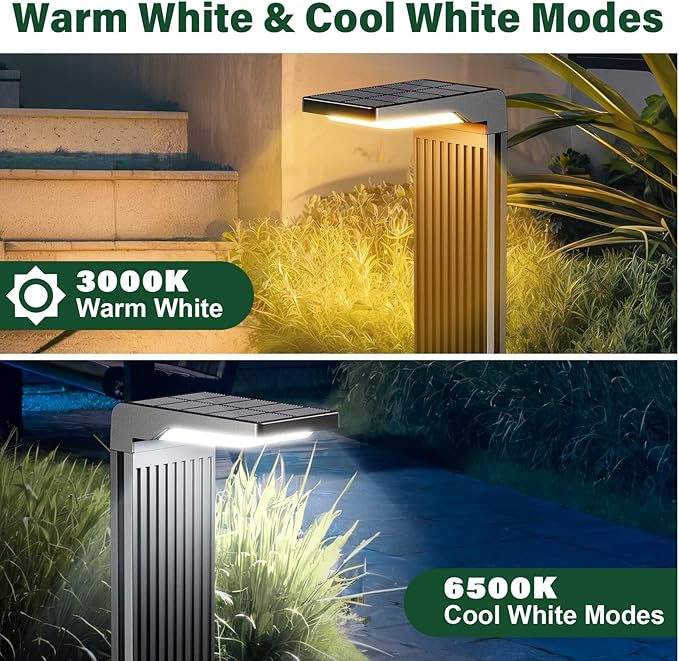 Solar Pathway Lights Outdoor 4Pack, Bright 60LED Solar Path Lights Outside Waterproof, Warm & Cool Walkway Lights Solar Powered, Landscape Light for Driveway Lawn Patio Garden Yard