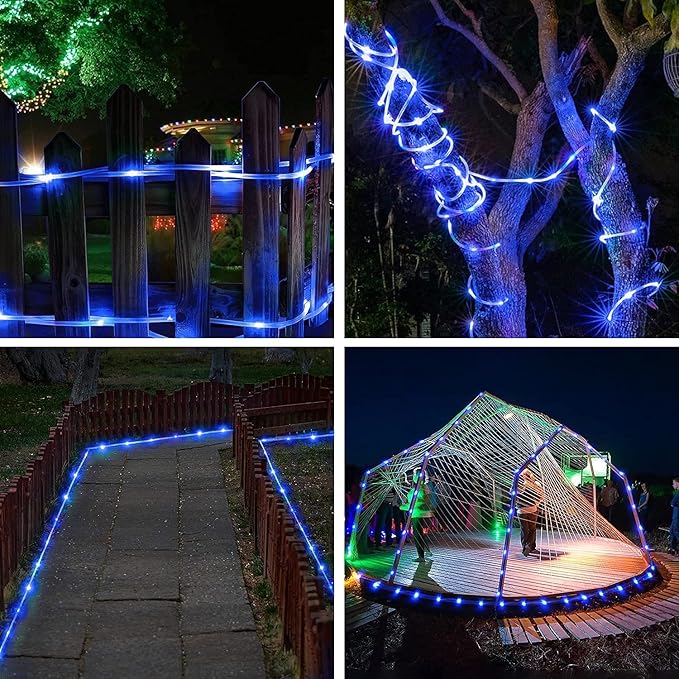 JMEXSUSS 2 * 200 LED Blue Solar Rope Lights, 66ft IP 65 Waterproof Solar String Light Outdoor, 8 Modes Christmas | Lumora