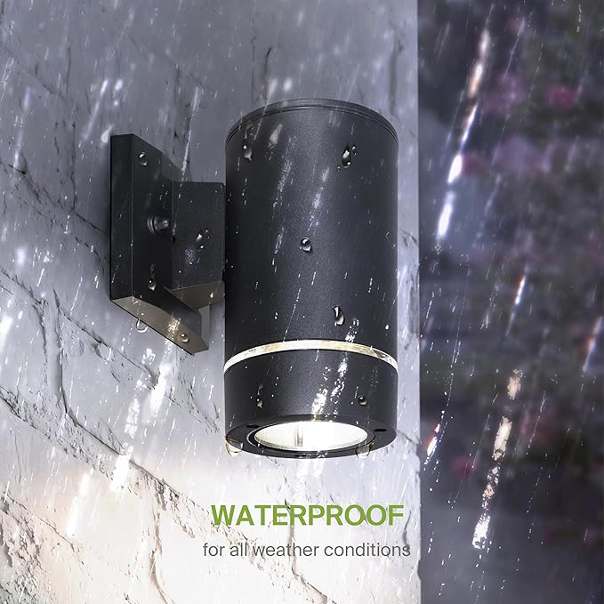 ASD 1 Light LED Indoor & Outdoor Wall Light Fixture | 9W 580LM 3000K-5000K 100-277V Cylinder Up Down Lights | Dimmable Waterproof Exterior Wall Sconce | Front Door, Porch, Patio | Ringed Black, ETL