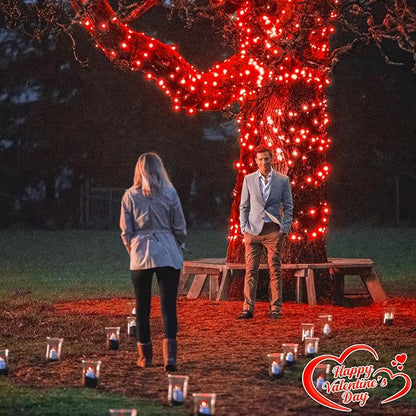 Red Christmas Lights Outdoor, 100FT 300 LED Christmas Tree Lights with 8 Modes Waterproof, Plug in Connectable String Twinkle Lights Green Wire for Indoor Patio Garden Xmas Holiday Decorations