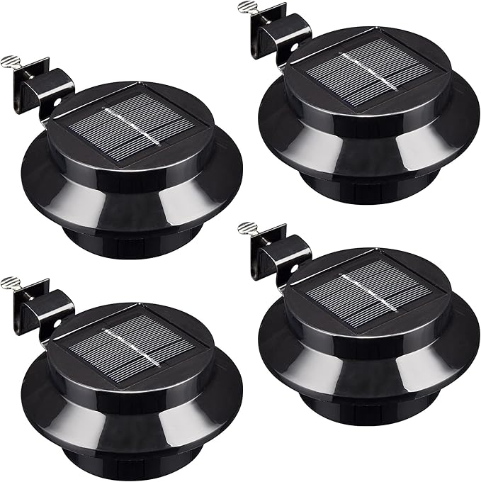 Yescom Solar Gutter Light Outdoor Waterproof 3 LED Deck Fence Lights with Bracket Wall Garden Stair Step Yard Black 4Pcs