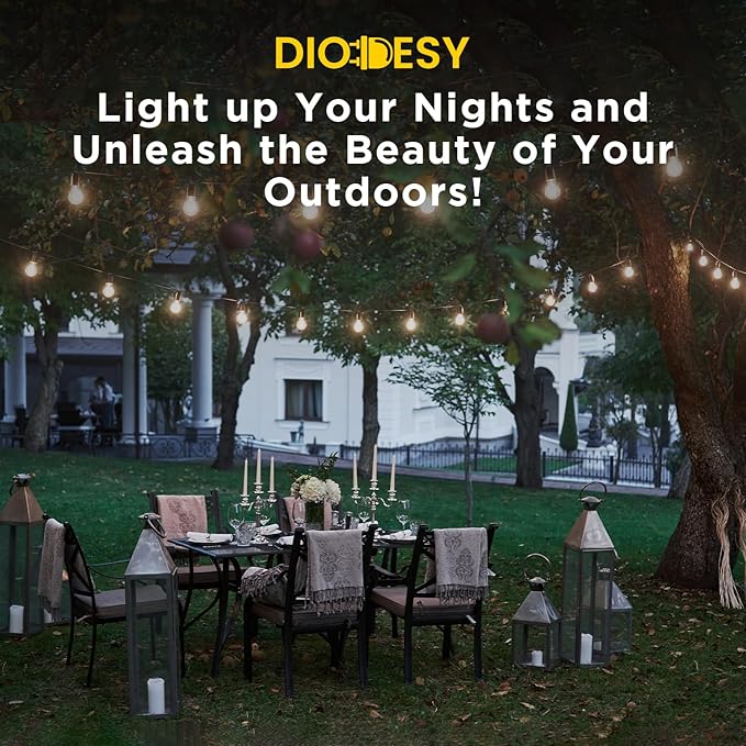 Diodesy- 24Ft Outdoor String Lights with S14 LED Shatterproof Edison Bulb & 7 Hanging Socket Commercial Grade E26 | Lumora