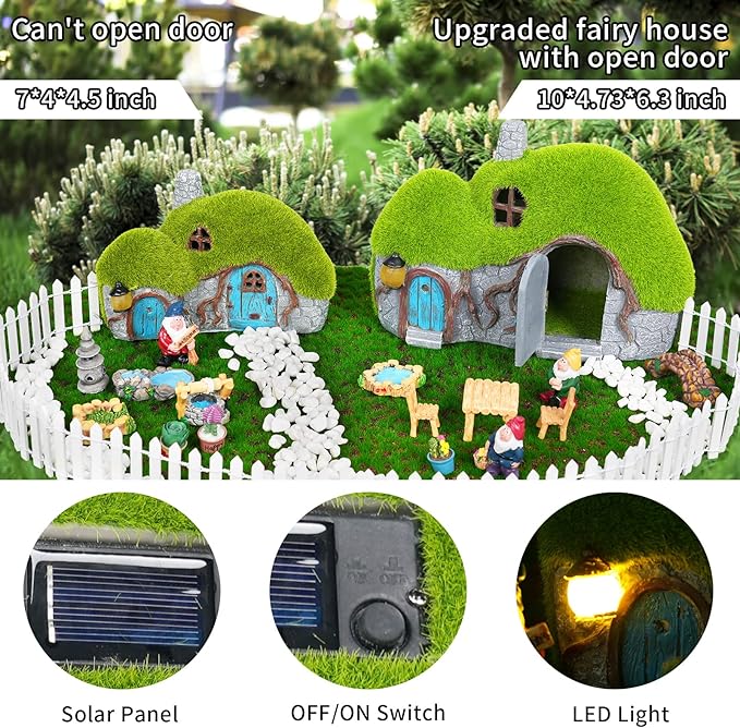 Garden Statues Outdoor Decor - Fairy House with Waterproof Solar Lights Resin Figurines for Yard Lawn Porch Outside | Lumora