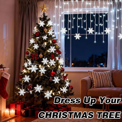 LED Christmas Lights, 70 Mini LED Icicle Lights with Snowflakes on 9.5FT - 5MM Wide Angle White Bulbs, IP68 Waterproof & ETL Certified for Outdoor/Indoor