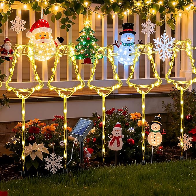 6 Packs Christmas Bell Solar Garden Lights with 8 Light Modes, 21.65 Inches Tall Christmas Outdoor Light with 20 LEDs Each, Solar Outdoor Xmas Decor for Garden, Path, Patio (Warm White)
