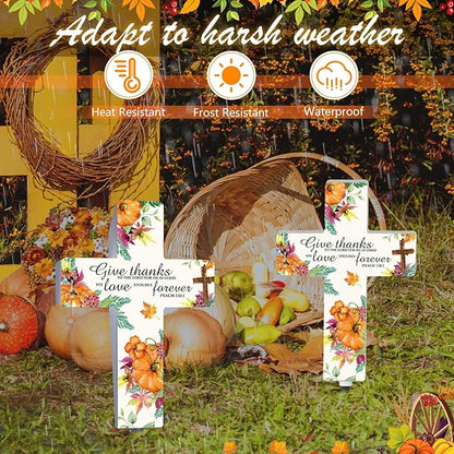 Yousoontic Thanksgiving Fall Solar Stake Lights Outdoor Garden Autumn Cross Yard Sign Garden Decor for Give Thanks to The Lord Harvest Yard Lawn Pathway Party