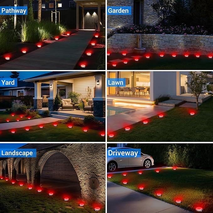 Peasur Solar Ground Lights Outdoor, 12 Pack Flat Solar Powered Disc Lights, IP68 Waterproof, Anti-Rust, Landscape | Lumora