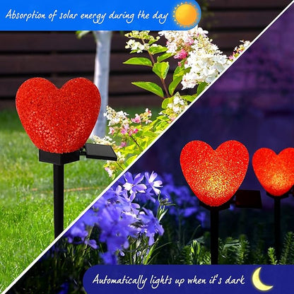 Valentines Day Solar Heart Lights Outdoor, 2Pcs Waterproof Solar Valentines Day Decorations Red Heart Nano-Lights Outside Valentine Lights for Yard Cemetery Grave Garden Walkway